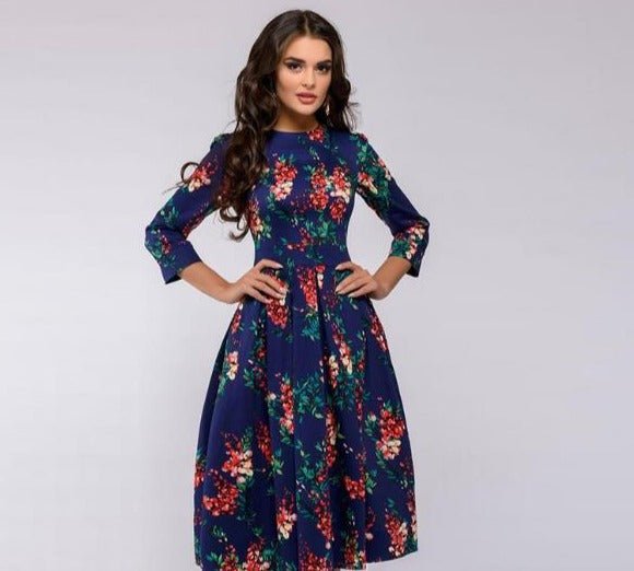 Women's Floral Print Wedding Guest Dress | Midi