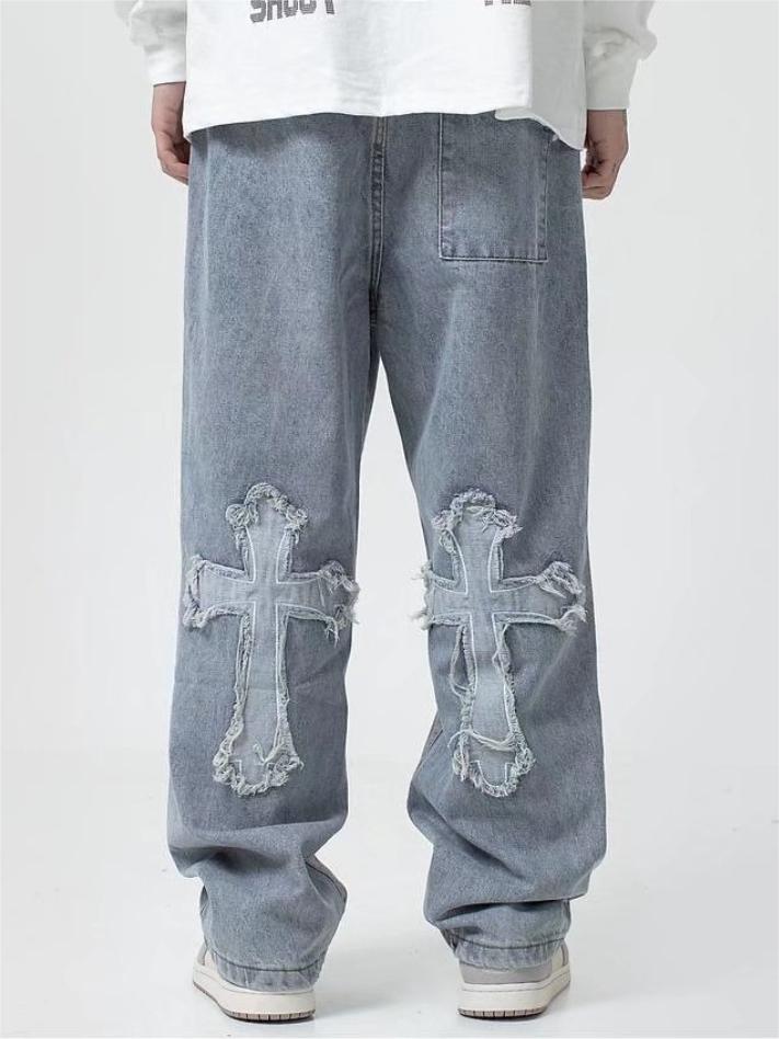 Men's Blue Vintage Jeans with Cross Patch
