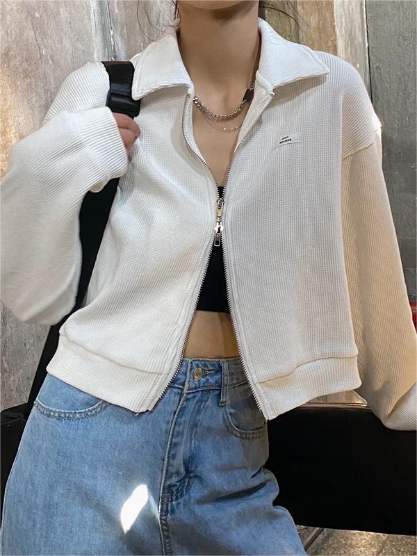 Zip-Up Crop Jacket in White and Grey