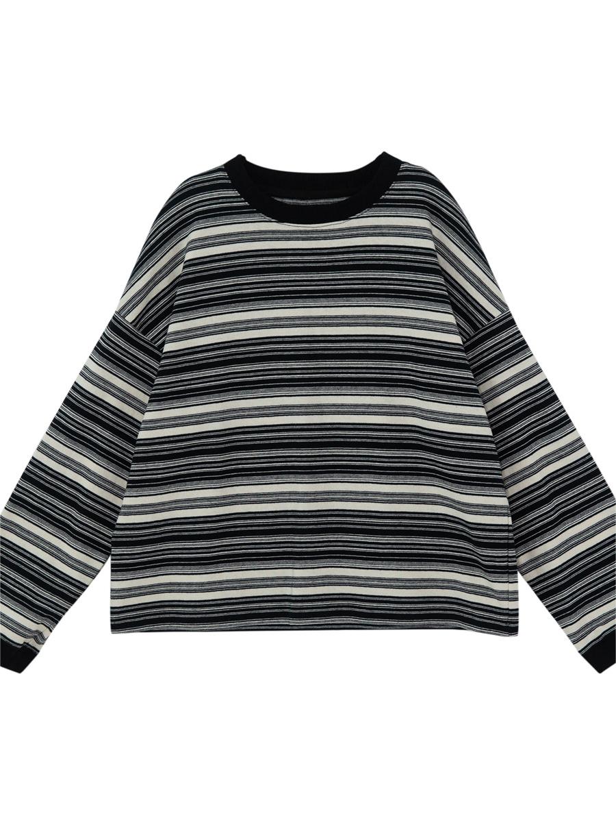 Vintage Round Neck Oversized Sweater with Stripes