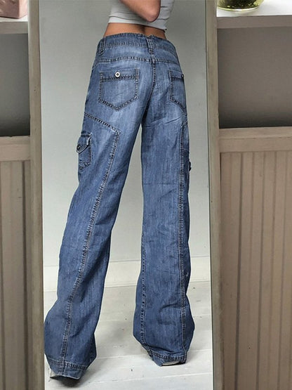 Bleached Washed 2000s Cargo Jeans with Multiple Pockets