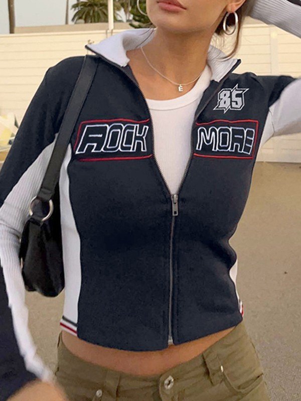 Crop Moto Jacket with Embroidered Logo