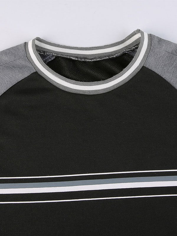 Gestreepte ronde hoodie met patchwork