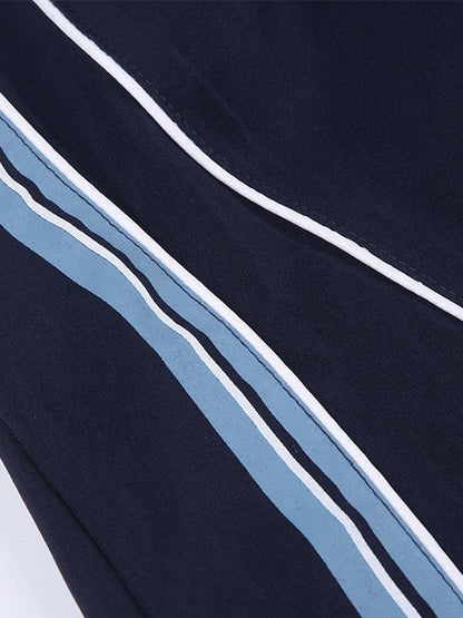 Striped Navy Blue Vintage Retro Sporty Baggy Sweatpants