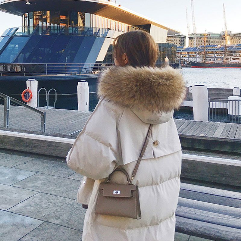 Lange gewatteerde jas met bontkraag voor dames - Diana