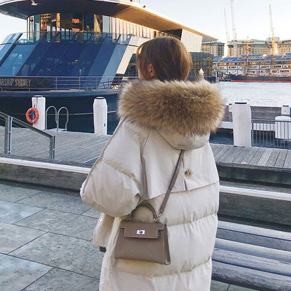 Lange gewatteerde jas met bontkraag voor dames - Diana