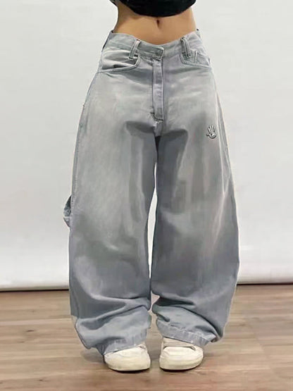 Gray Y2K American Retro Hip Hop Boyfriend Jeans