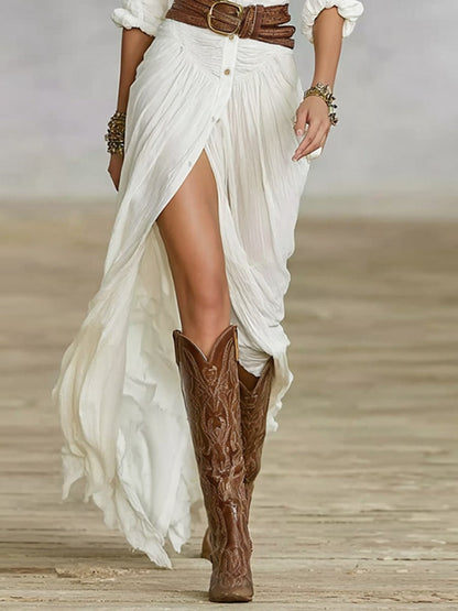Women's Boho Long Sleeve Shirt Dress | with High Slit