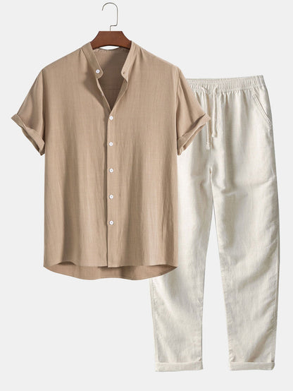 Men's 2-Piece Summer Vacation Outfit Set | Short Sleeve Shirt and Pants