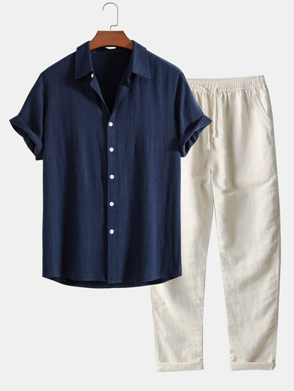 Men's 2-Piece Summer Vacation Outfit Set | Short Sleeve Shirt and Pants