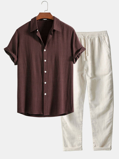 Men's 2-Piece Summer Vacation Outfit Set | Short Sleeve Shirt and Pants