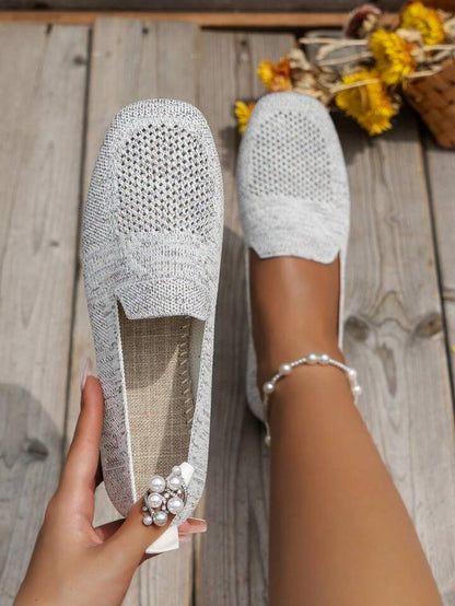 Women's Square Toe Knitted Flats | Slip-On
