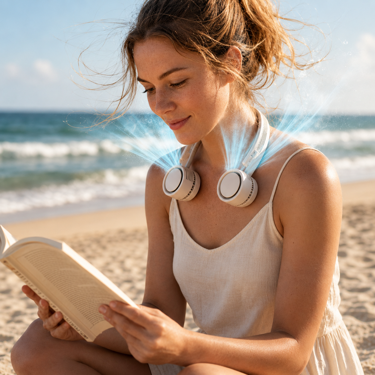 Portable Rechargeable Neck Fan - Foldable Bladeless Hands-Free Cooling for Travel