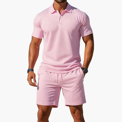 Men's Short-Sleeve Polo Shirt and Shorts with Drawstring | Two-Piece Set