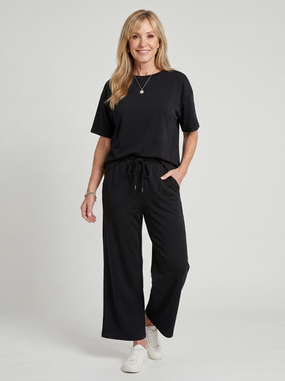 Women's 2-Piece Lounge Set | Short Sleeve Top and Wide Leg Pants