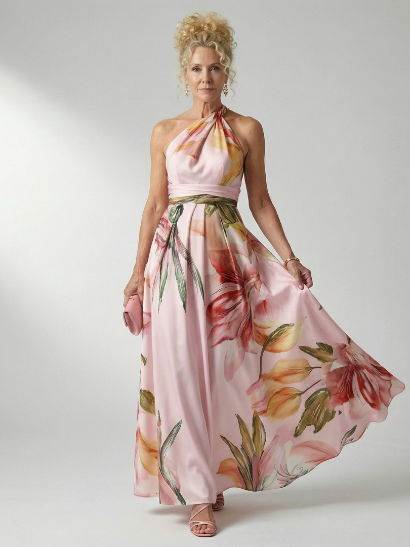 Women's One-Shoulder Floral Wedding Guest Dress | Maxi