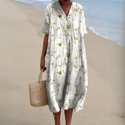 Women's Floral V-Neck Midi Dress | Summer