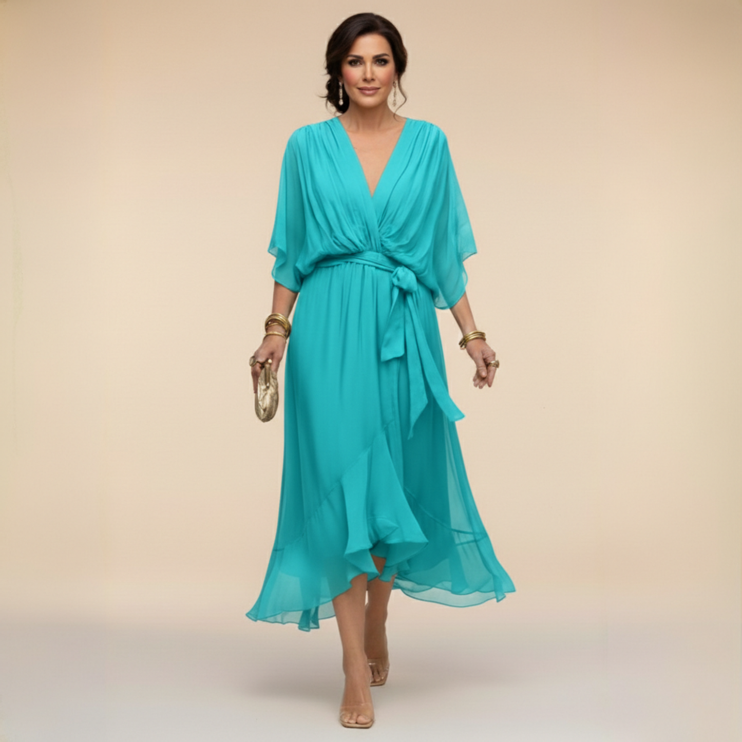 Women's Wedding Guest V-Neck Wrap Dress | Midi