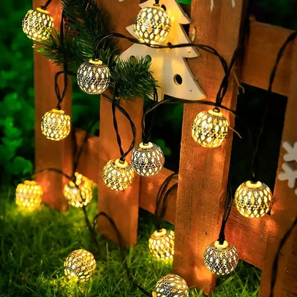 Moroccan Metal Ball String Lights for Terrace