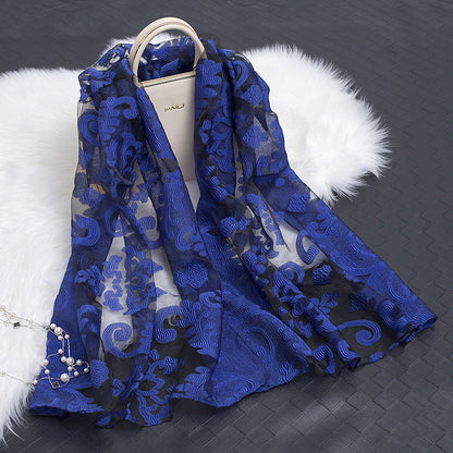 Cut Flower Hollow Motif Silk Scarf