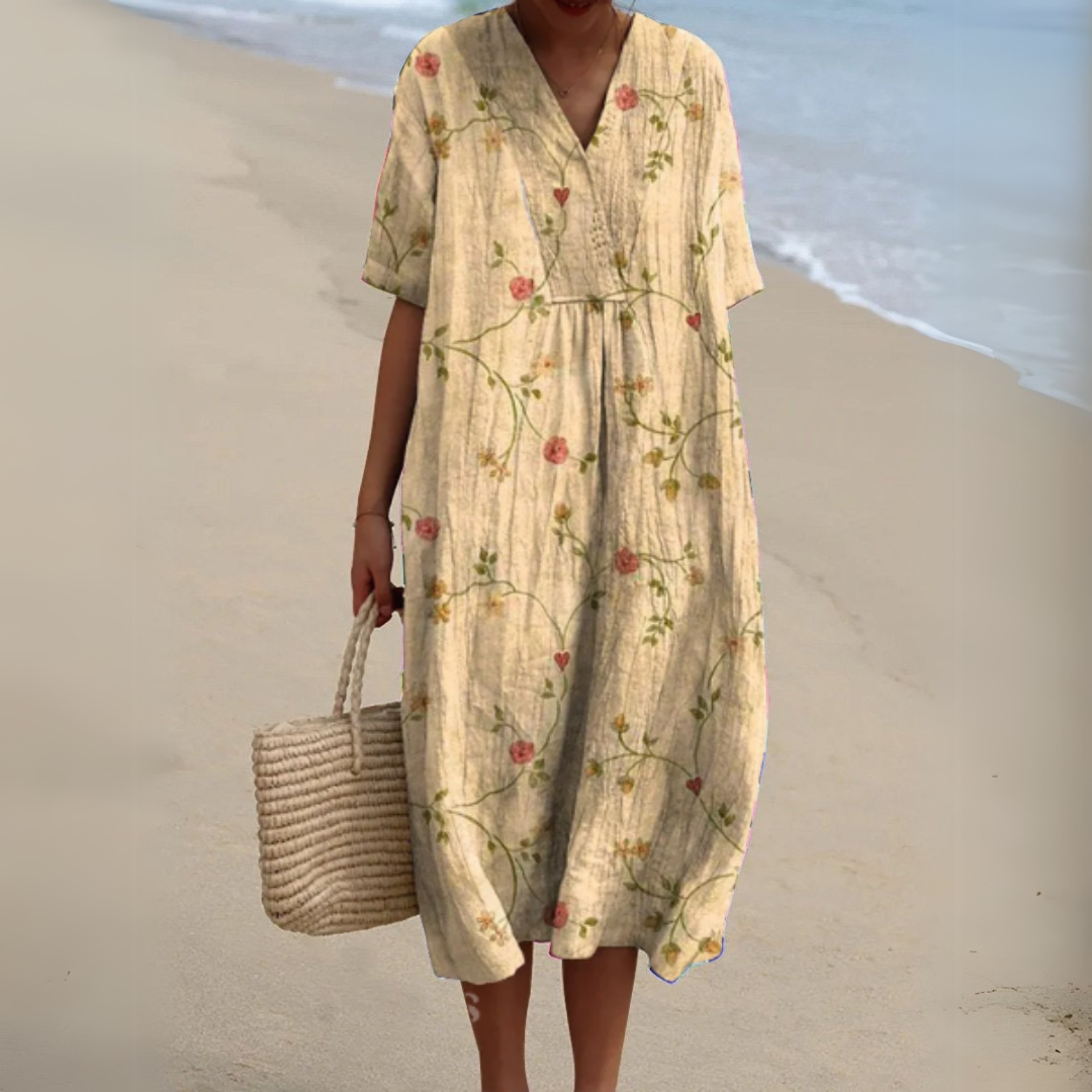 Women's Floral V-Neck Midi Dress | Summer