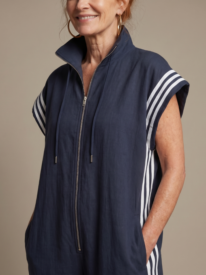 Women's Relaxed Fit Zip-Up Track Jumpsuit | Sleeveless