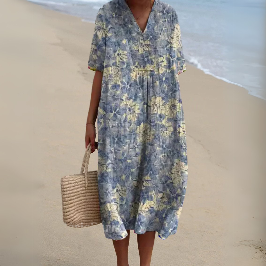 Women's Floral V-Neck Midi Dress | Summer