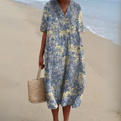Women's Floral V-Neck Midi Dress | Summer