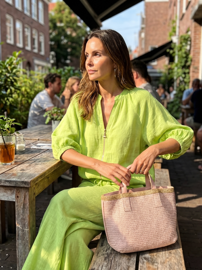 Women’s Casual Summer Co-Ord Set | Zip-Front Blouse and Wide-Leg Pants