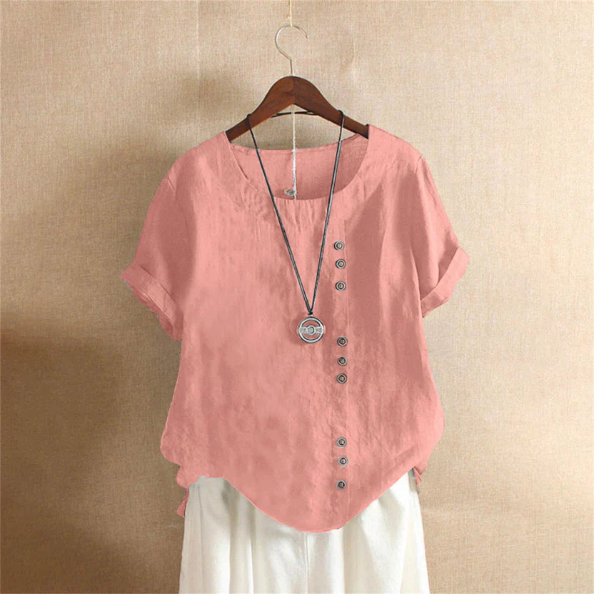 Women's Summer Casual Linen Blouse | Short Sleeve