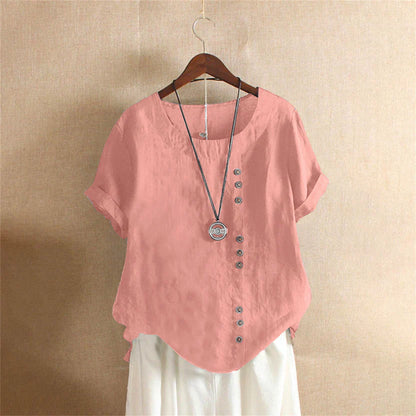 Women's Summer Casual Linen Blouse | Short Sleeve