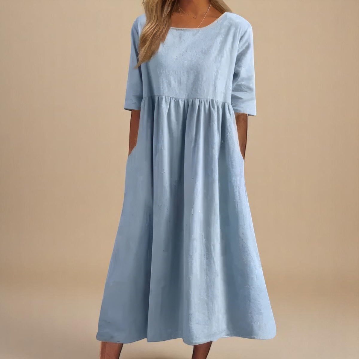 Women's Casual Empire Waist Midi Dress | with Pockets
