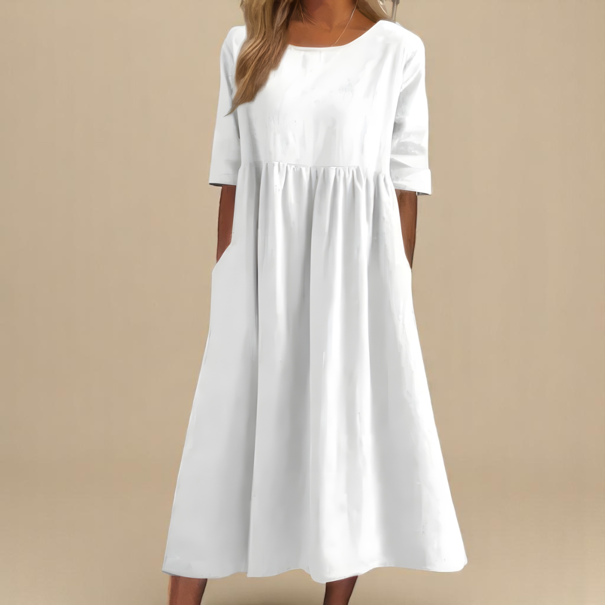 Women's Casual Empire Waist Midi Dress | with Pockets