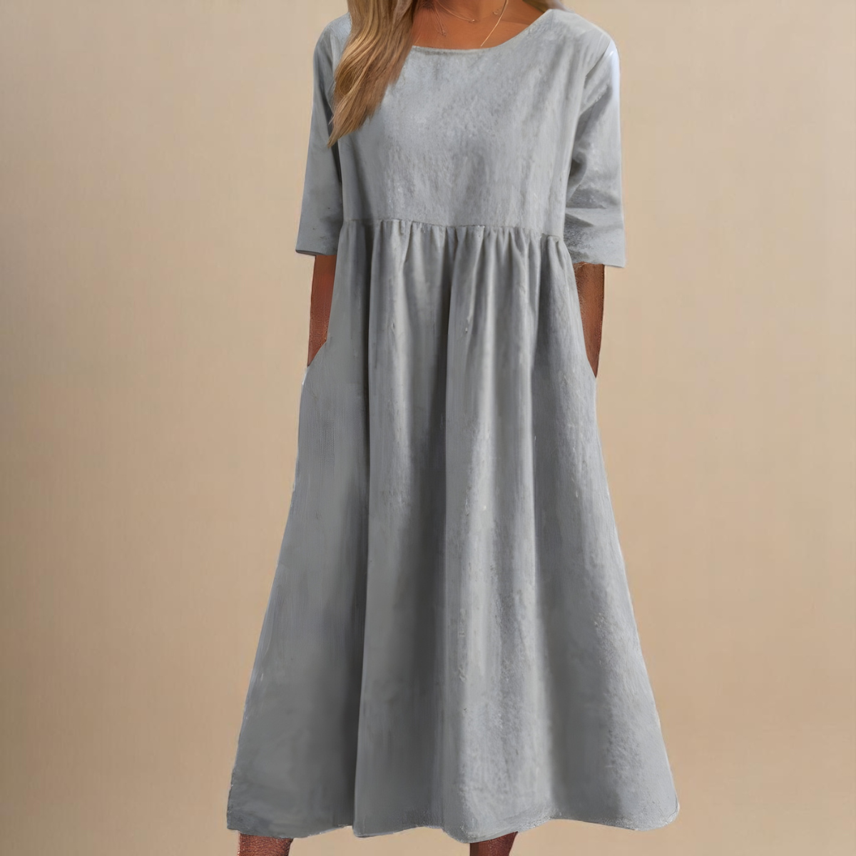 Women's Casual Empire Waist Midi Dress | with Pockets