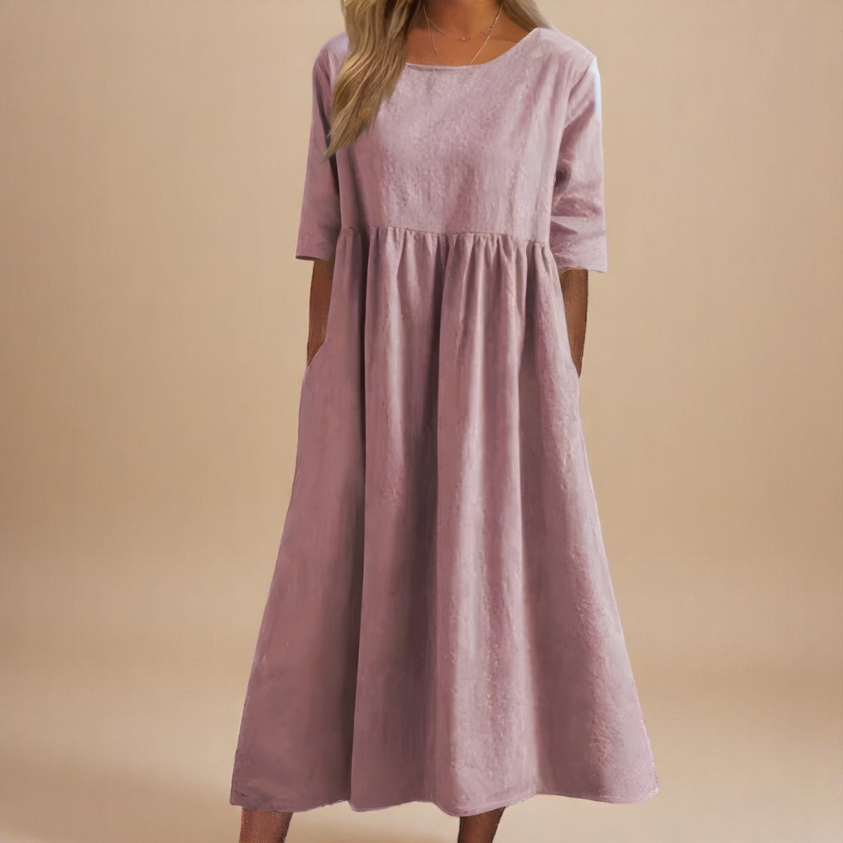 Women's Casual Empire Waist Midi Dress | with Pockets