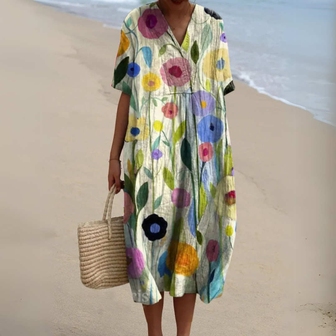 Women's Floral V-Neck Midi Dress | Summer