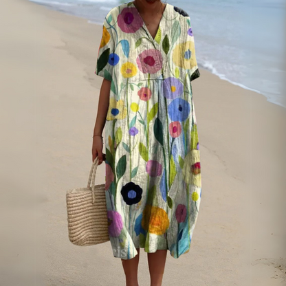 Women's Floral V-Neck Midi Dress | Summer