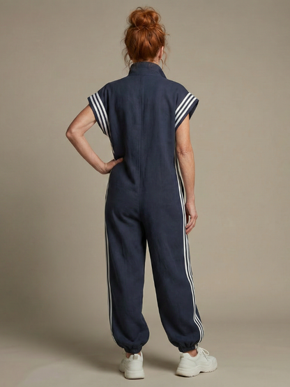 Women's Relaxed Fit Zip-Up Track Jumpsuit | Sleeveless