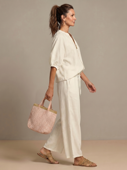 Women’s Casual Summer Co-Ord Set | Zip-Front Blouse and Wide-Leg Pants