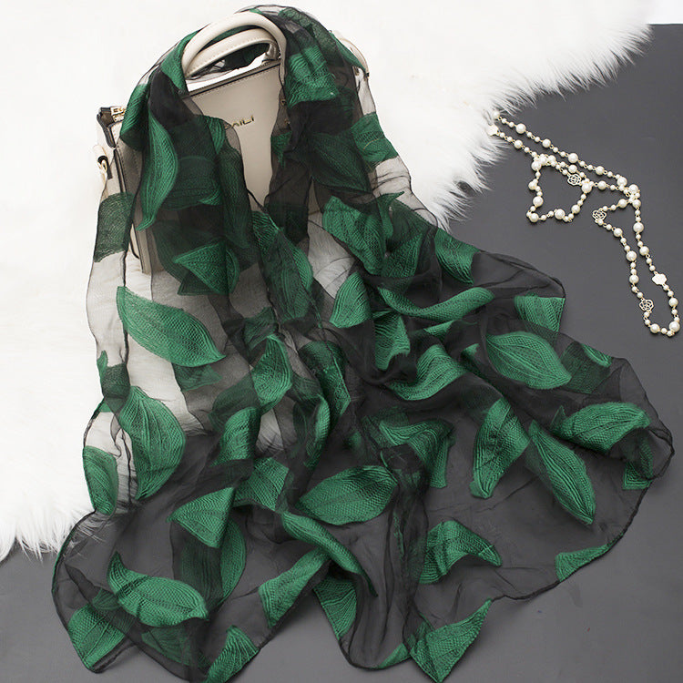 Cut Flower Hollow Motif Silk Scarf