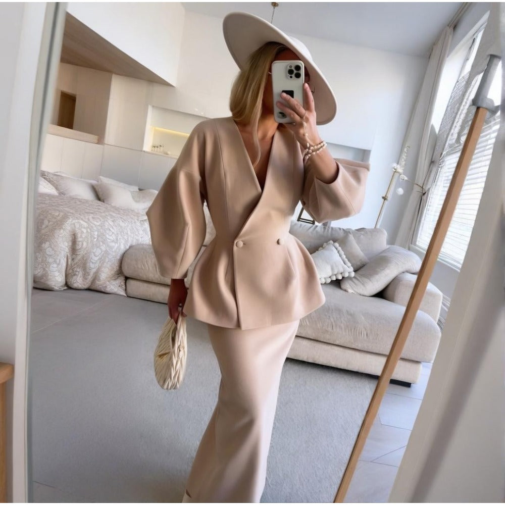 Ensemble blazer à basque et jupe assortie pour femme - Debora 