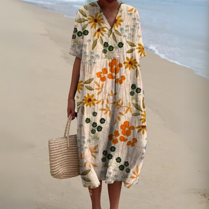 Women's Floral V-Neck Midi Dress | Summer