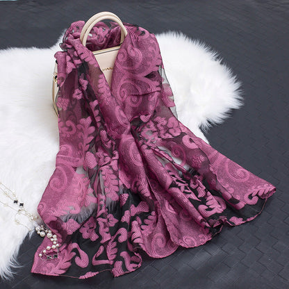 Cut Flower Hollow Motif Silk Scarf