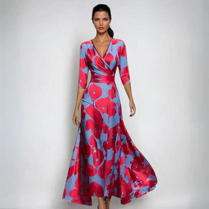 Women's Floral Pattern Wrap Maxi Dress | V-Neck