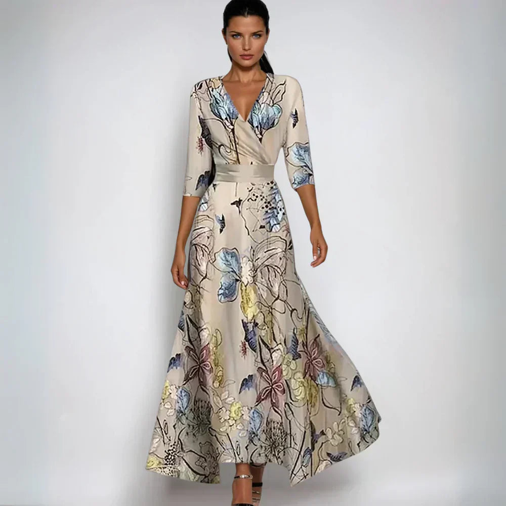 Women's Floral Pattern Wrap Maxi Dress | V-Neck