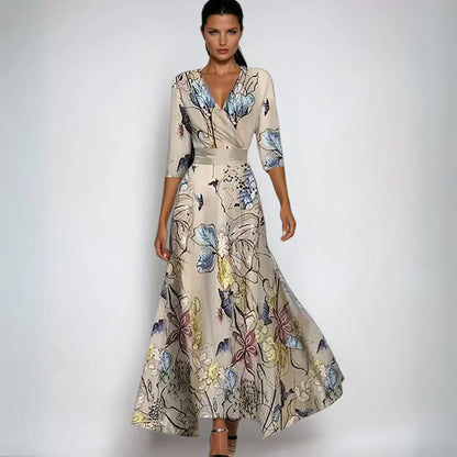 Women's Floral Pattern Wrap Maxi Dress | V-Neck