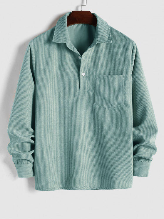 Men's Long Sleeve Half-Button Polo Shirt | with Chest Pocket