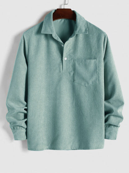 Men's Long Sleeve Half-Button Polo Shirt | with Chest Pocket