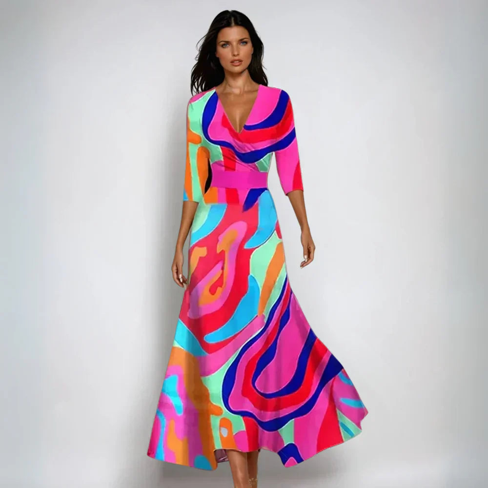Women's Floral Pattern Wrap Maxi Dress | V-Neck