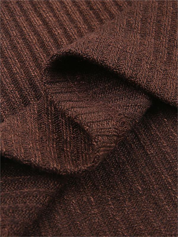 Top en tricot marron à manches longues avec motif en dentelle et boutons
